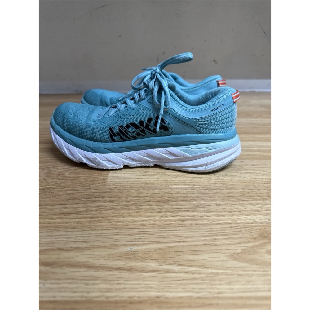 HOKA Bondi 7 Women's Aquarelle Blue Mesh Lace Up Low Top Sneakers sz 7.5
